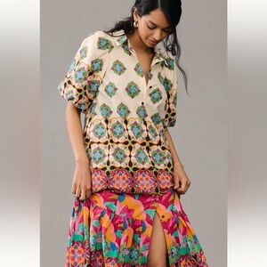 NWT - Mixed Print Buttondown Maxi Dress